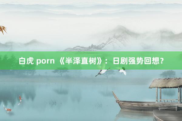 白虎 porn 《半泽直树》：日剧强势回想？